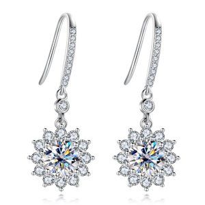 Certified 2ct. t.w. Moissanite Diamond Sunflower Drop Earrings NEW